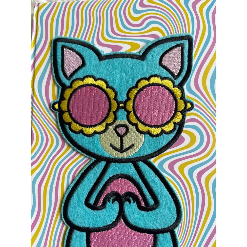 Fab Finds Cat Patch Journal Notebook Colorful Embroidered Wavy Pattern NEW Lined